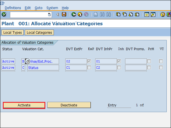 last step in split valuation in SAP MM